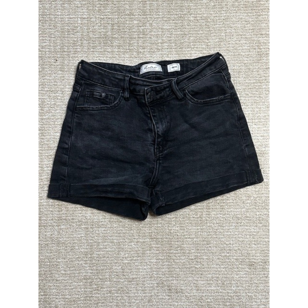 KanCan High Rise Black Denim Jean Shorts Junior Size 27 Cuffed Pre Owned